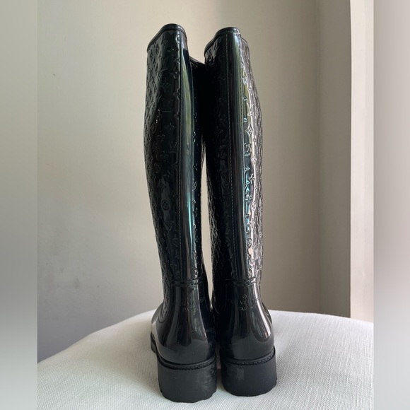 Louis Vuitton 36 Black Monogram Splash High Rain Boots - Picture 3 of 9